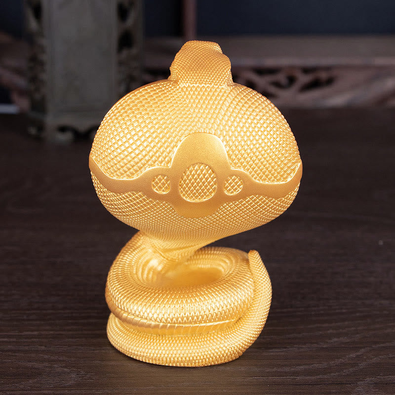 Goldene Bronze-Kobra-Statue aus Kunstharz | Dekor „Jahr der Schlange“