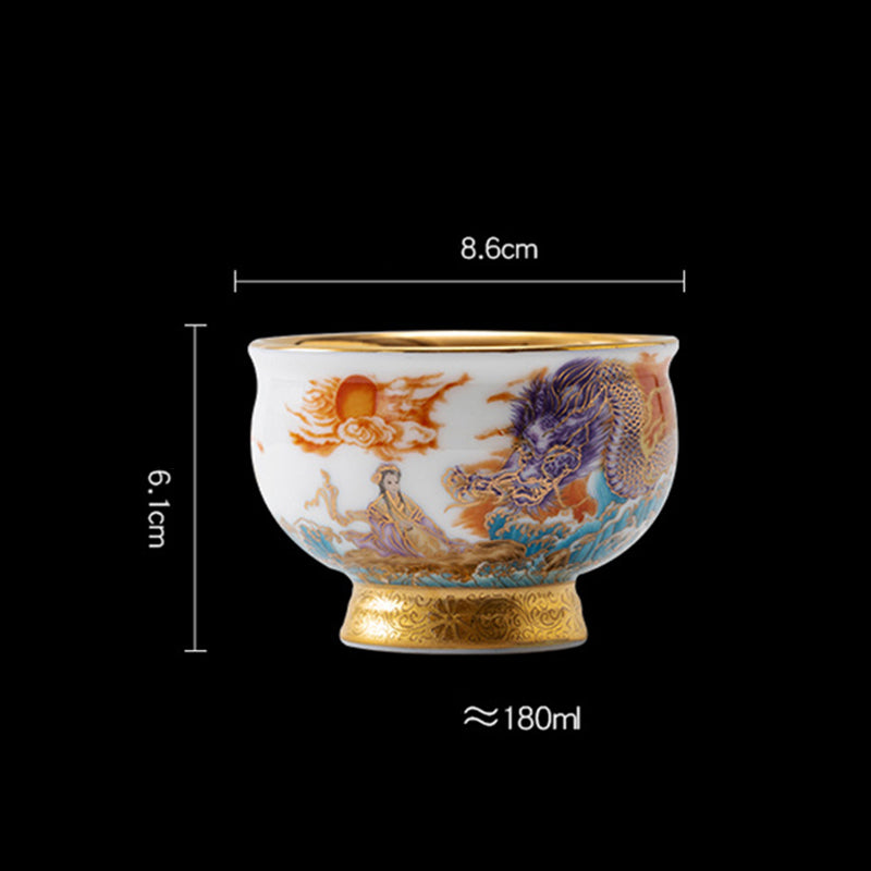Teeservice aus vergoldeter Keramik mit Steinadler und glückverheißendem Drachen, inklusive Geschenkbox