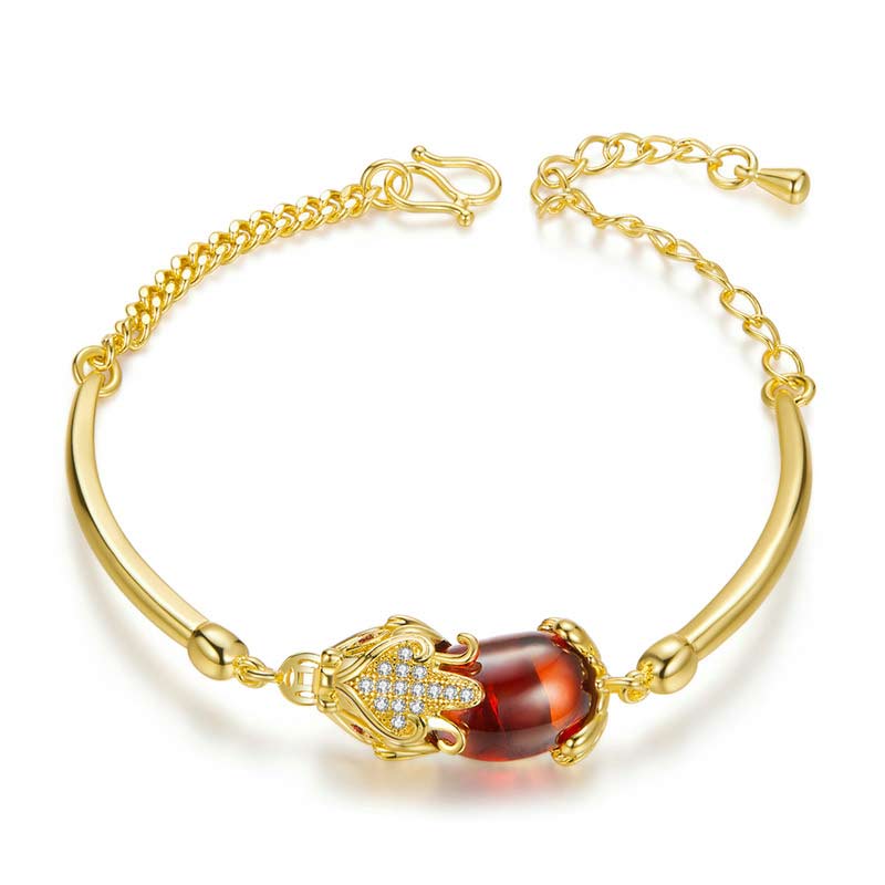 Goldenes rotes Achat-Pixiu-Armband, 19 cm, Reichtum und Glück