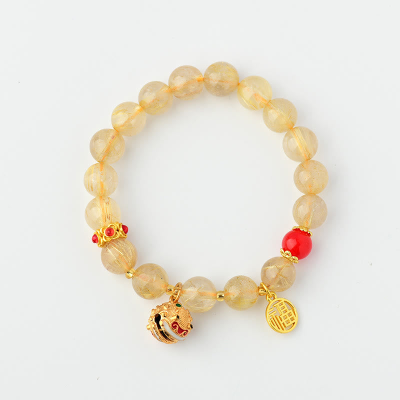 Goldenes Rutilquarz-Reichtumsarmband Fu Charm