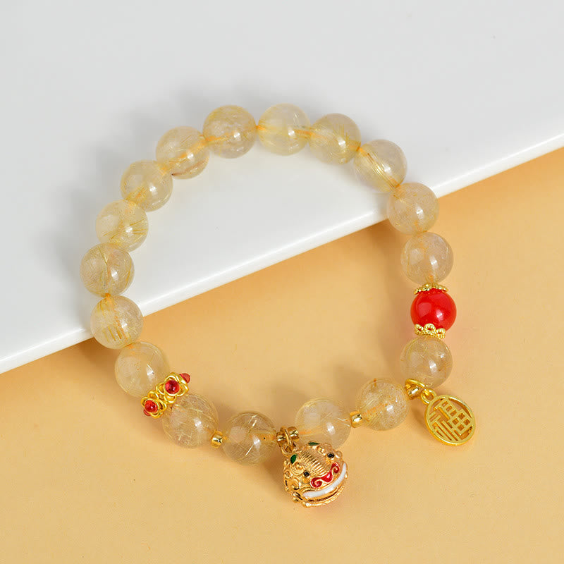 Goldenes Rutilquarz-Reichtumsarmband Fu Charm