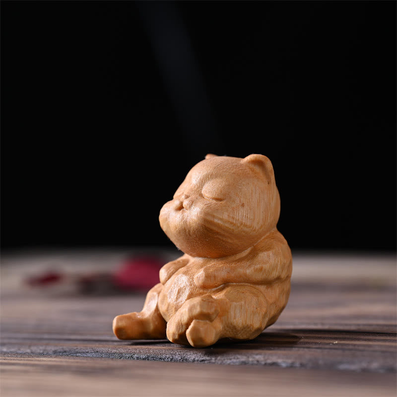 Goldenes Sandelholz, Mini-Katze, sitzend, Zen-Dekoration, 5,3 cm