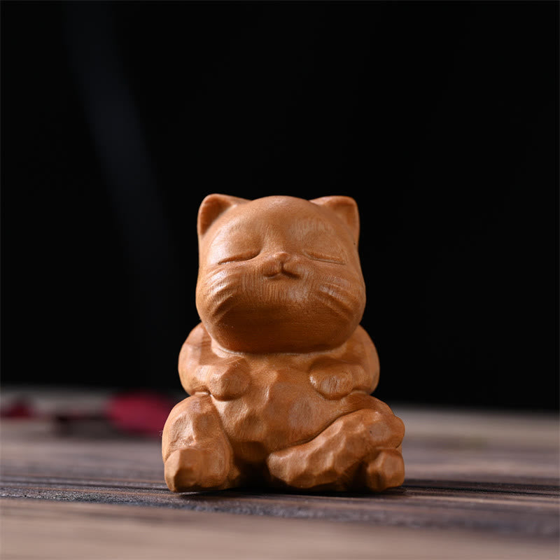 Goldenes Sandelholz, Mini-Katze, sitzend, Zen-Dekoration, 5,3 cm