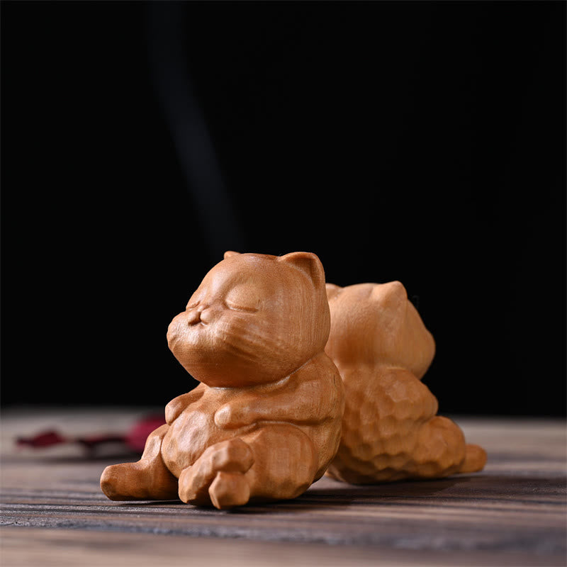 Goldenes Sandelholz, Mini-Katze, sitzend, Zen-Dekoration, 5,3 cm