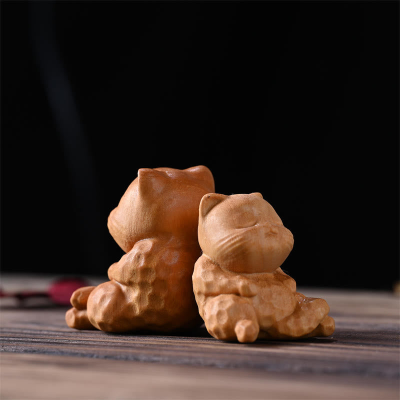 Goldenes Sandelholz, Mini-Katze, sitzend, Zen-Dekoration, 5,3 cm