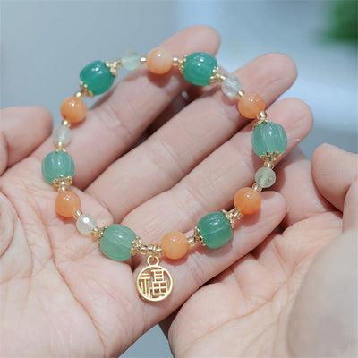Goldenes Seiden-Jade-Fu-Charm-Reichtumsarmband 14–16 cm