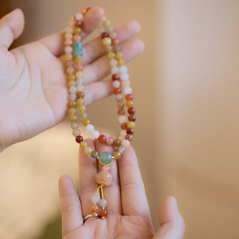 Goldenes Seiden-Jade-Dreifach-Wickelarmband für Reichtum und Glück