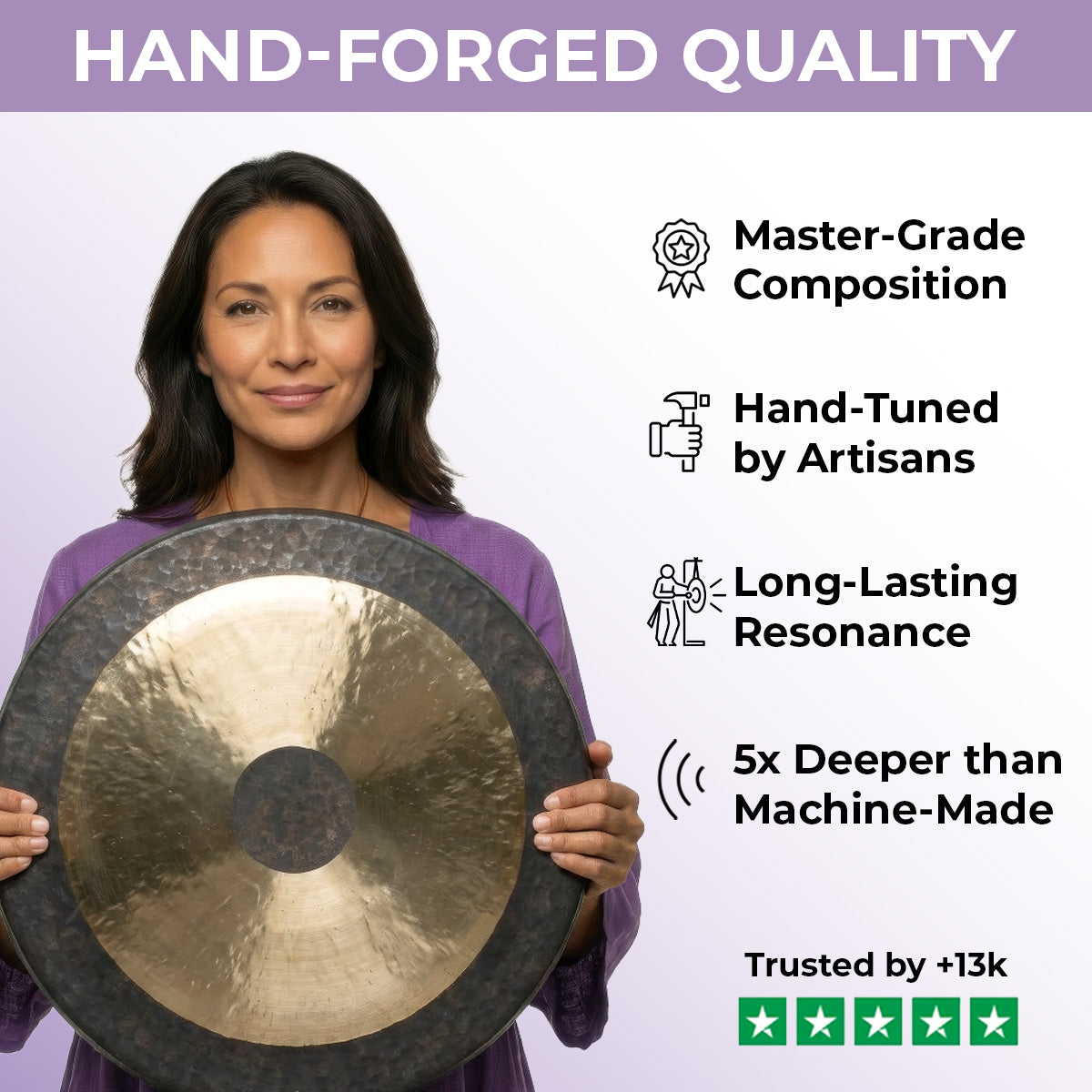 20 Chinese Gong Set for Meditation with Stand & Mallet - Gong Quality Close-up