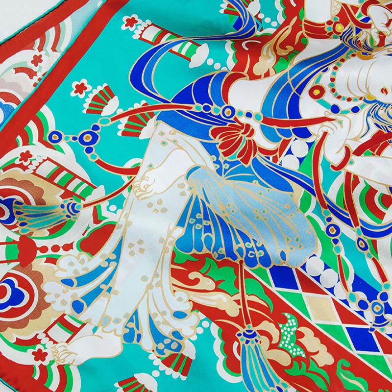 Dunhuang-Schal mit spielendem Musiker aus Maulbeerseide der Güteklasse 6A