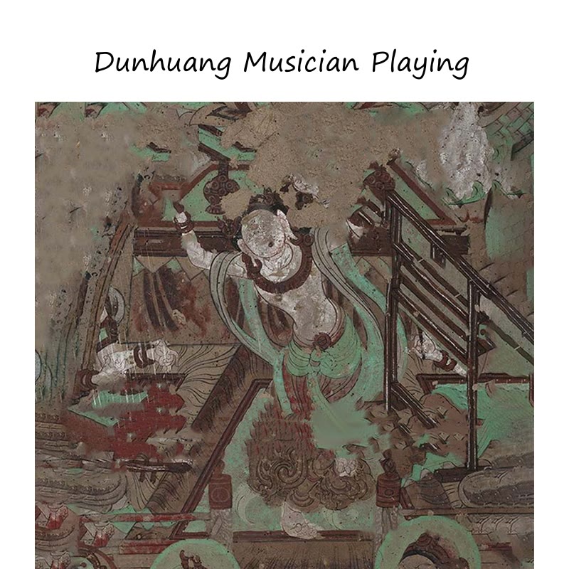 Dunhuang-Schal mit spielendem Musiker aus Maulbeerseide der Güteklasse 6A