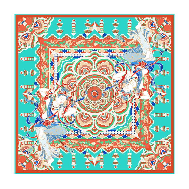 Dunhuang-Schal mit spielendem Musiker aus Maulbeerseide der Güteklasse 6A