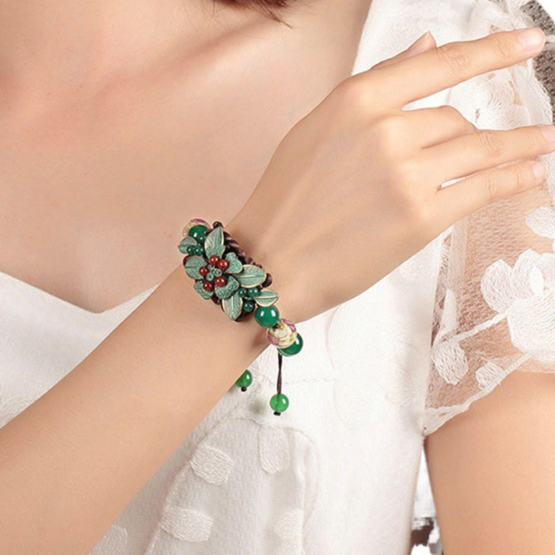 Armband mit geflochtenem Knoten aus grünem Achat, 14–20 cm Handgelenk