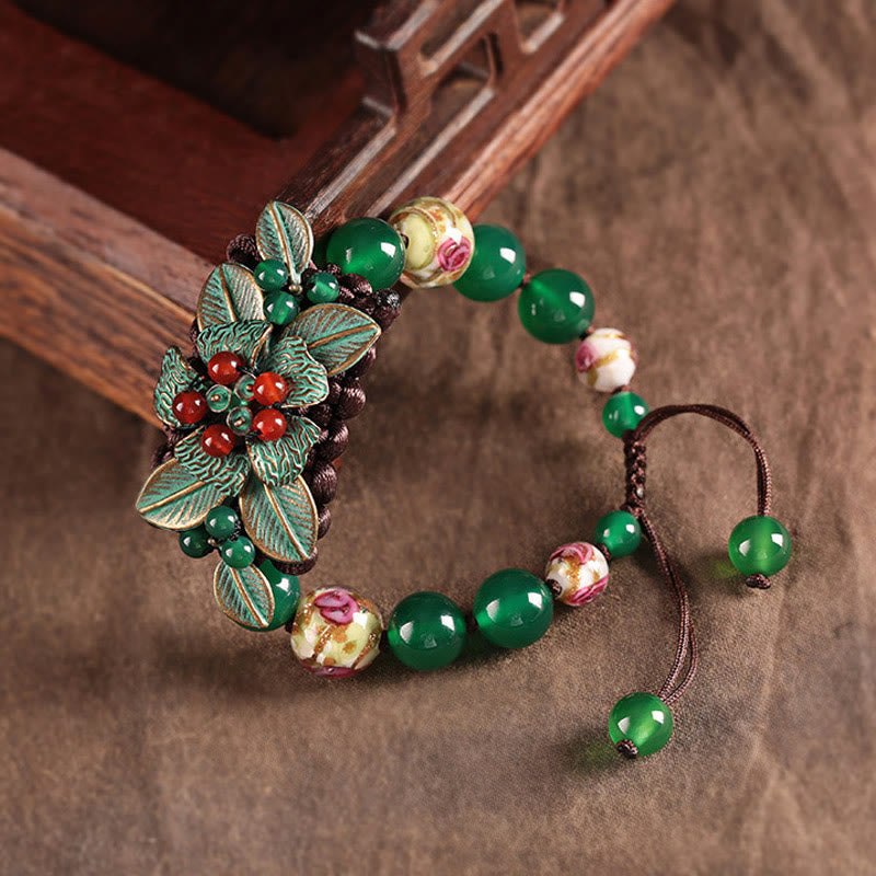 Armband mit geflochtenem Knoten aus grünem Achat, 14–20 cm Handgelenk