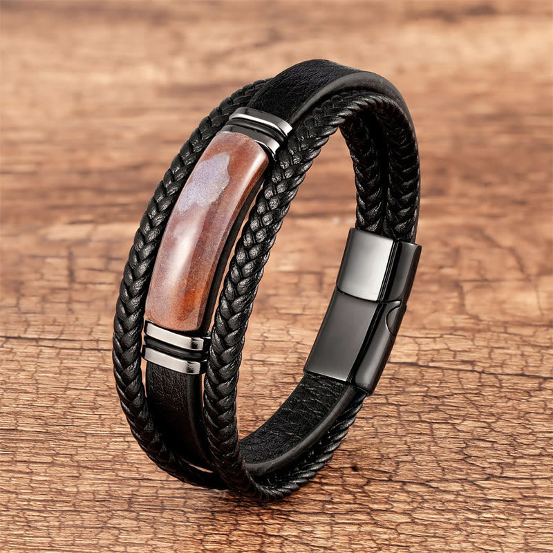 Grüner Achat Mehrlagiges geflochtenes Lederarmband aus Achat