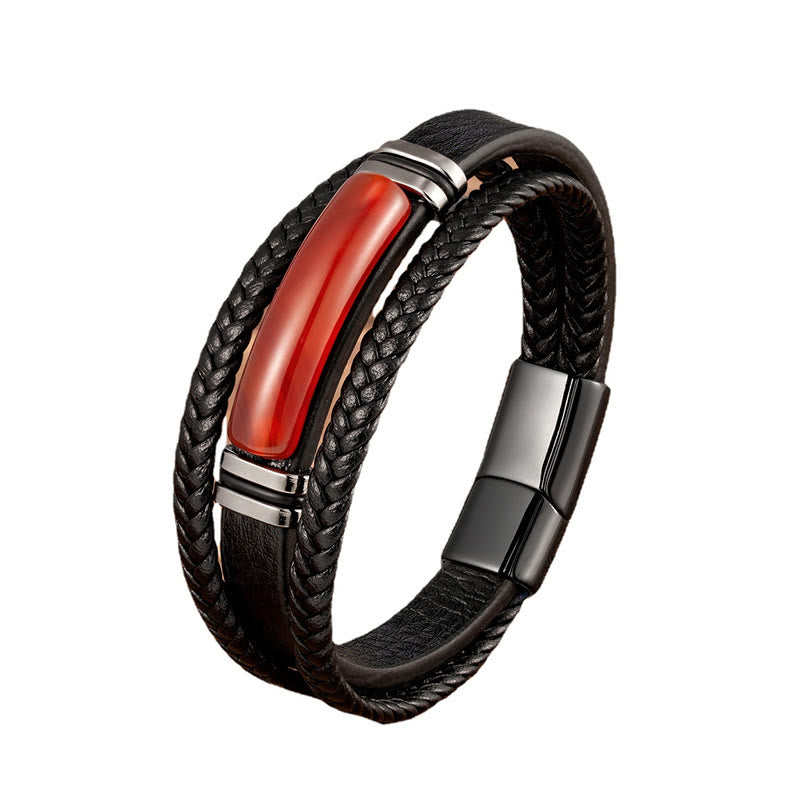 Grüner Achat Mehrlagiges geflochtenes Lederarmband aus Achat