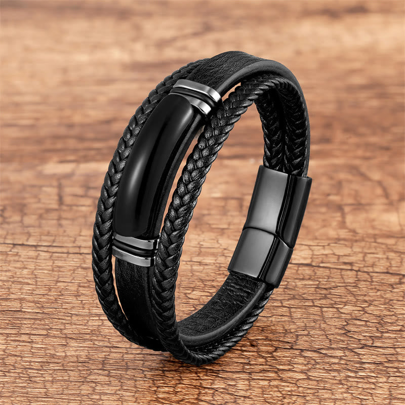 Grüner Achat Mehrlagiges geflochtenes Lederarmband aus Achat