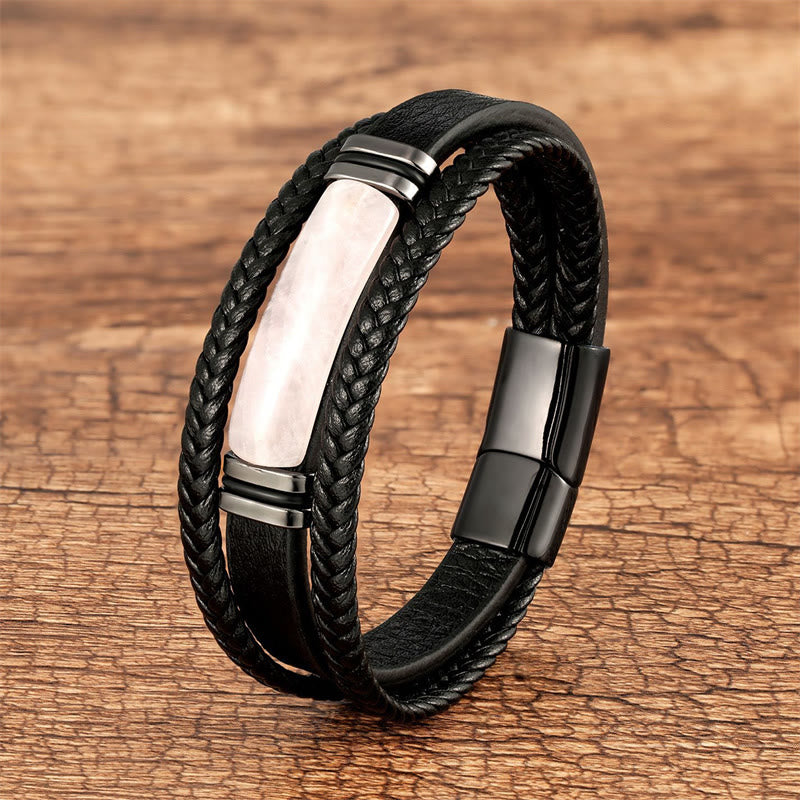 Grüner Achat Mehrlagiges geflochtenes Lederarmband aus Achat