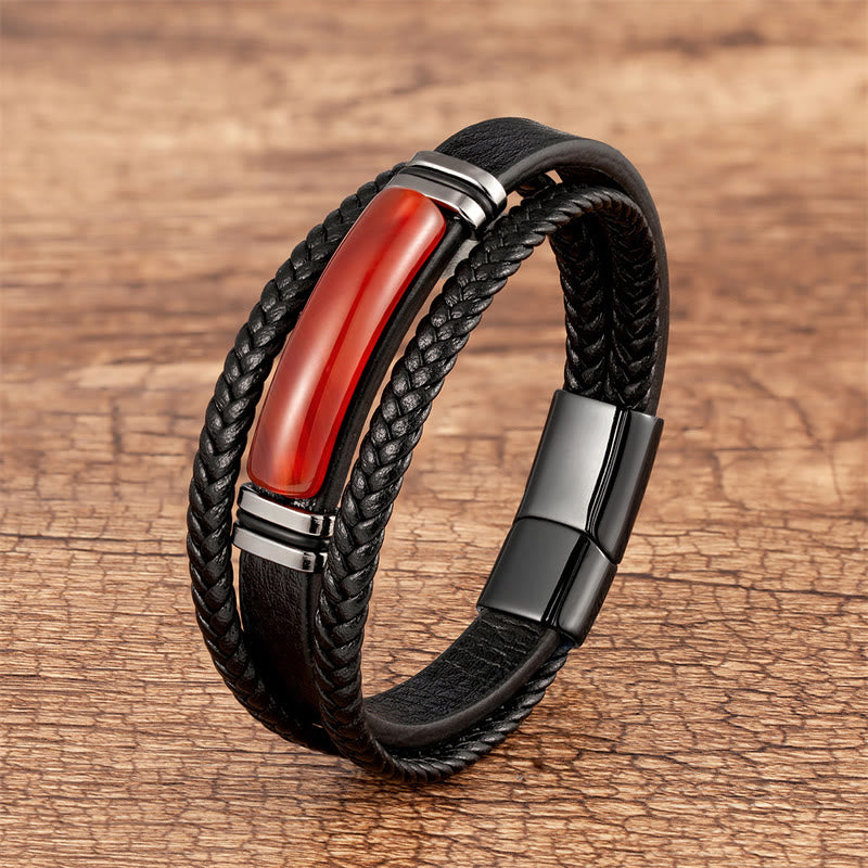 Grüner Achat Mehrlagiges geflochtenes Lederarmband aus Achat