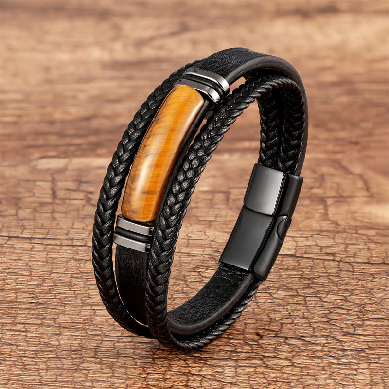 Grüner Achat Mehrlagiges geflochtenes Lederarmband aus Achat