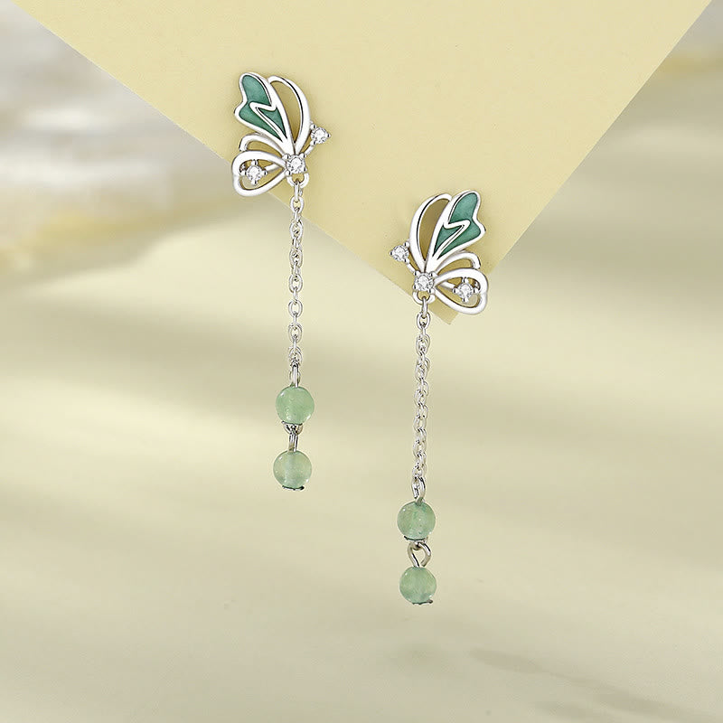 Grünes Aventurin Schmetterling Halskette &amp; Ohrringe Set