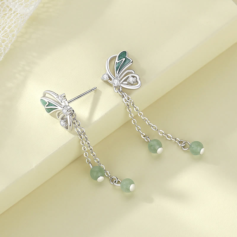 Grünes Aventurin Schmetterling Halskette &amp; Ohrringe Set