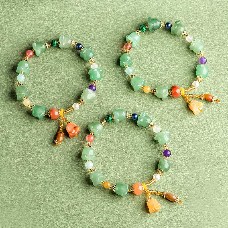 Grünes Aventurin-Magnolienblüten-Glücksarmband