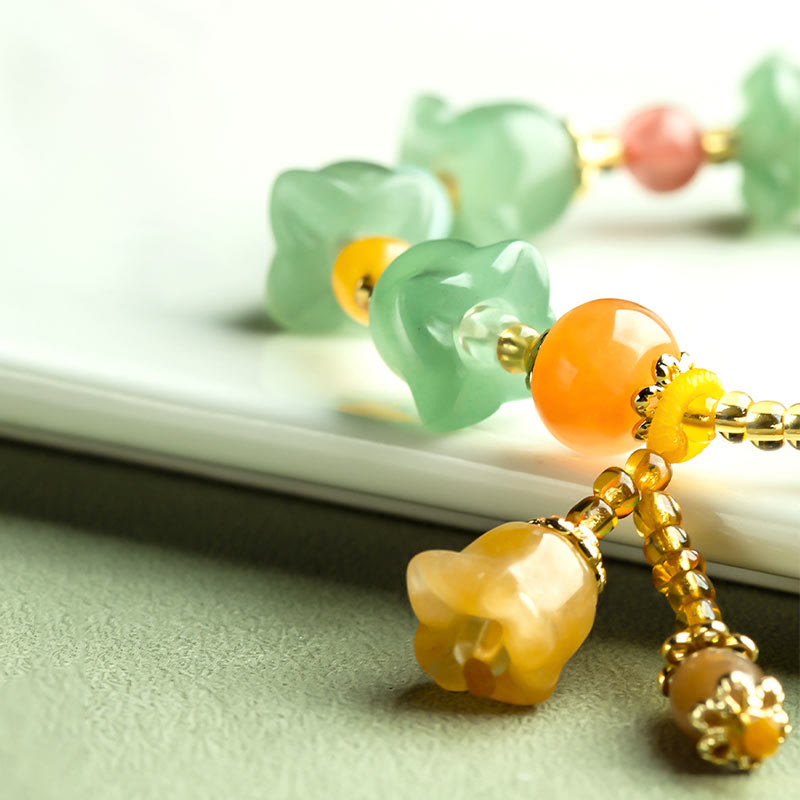 Grünes Aventurin-Magnolienblüten-Glücksarmband