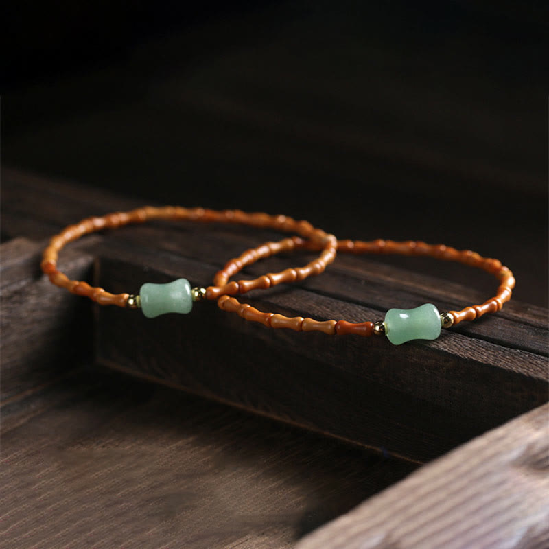 Glücksarmband aus grünem Aventurin und Olivenkern, 14–16 cm Handgelenk