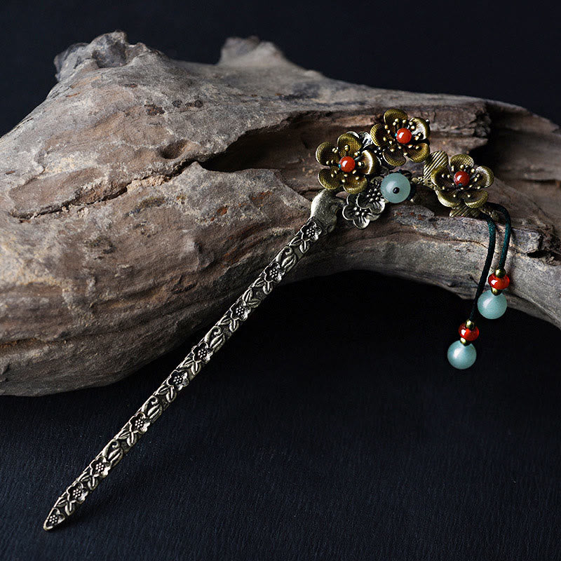 Beruhigende Haarnadel aus grünem Aventurin und rotem Achat, 16 cm