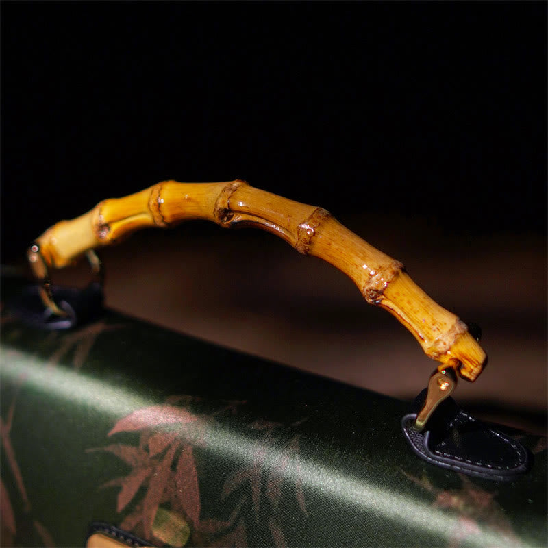 Grüne Bambusblätter Handtasche mit Metallkette | Spirituelles Accessoire