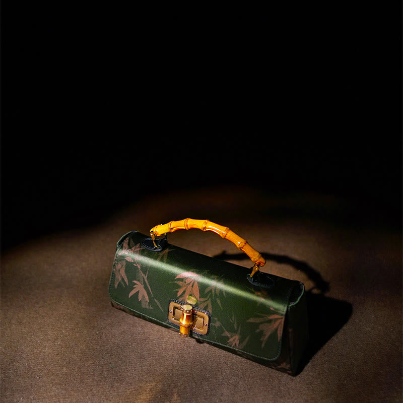 Grüne Bambusblätter Handtasche mit Metallkette | Spirituelles Accessoire