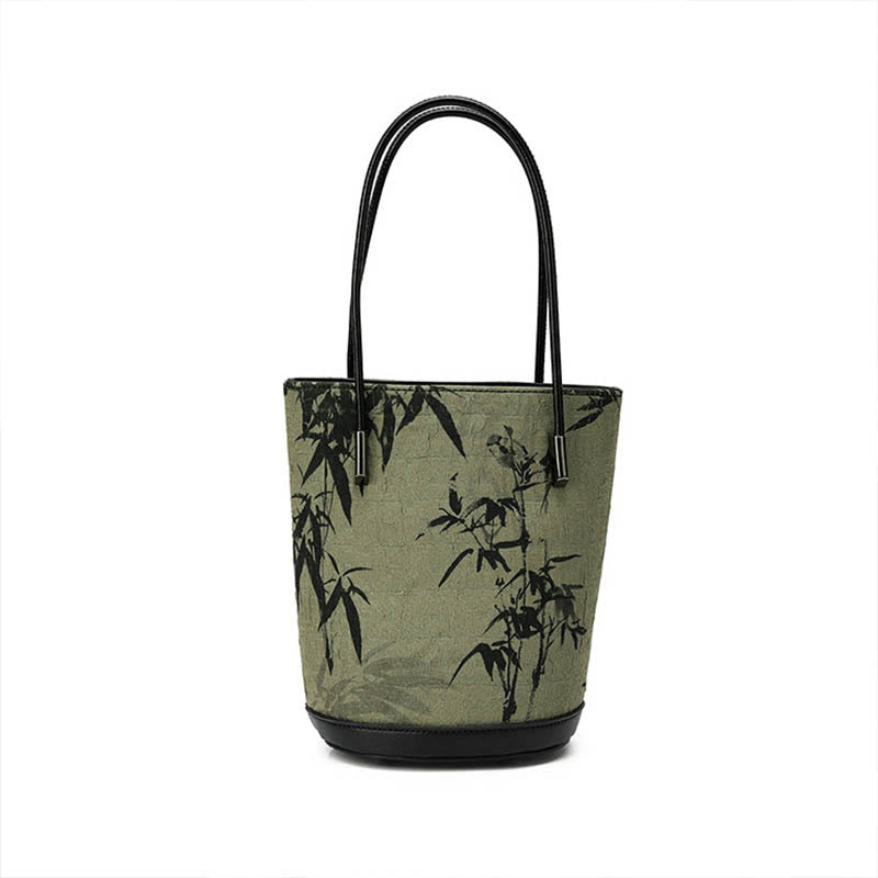 Grüner Bambus Print Vintage Crossbody Tasche - Spirituelles Accessoire