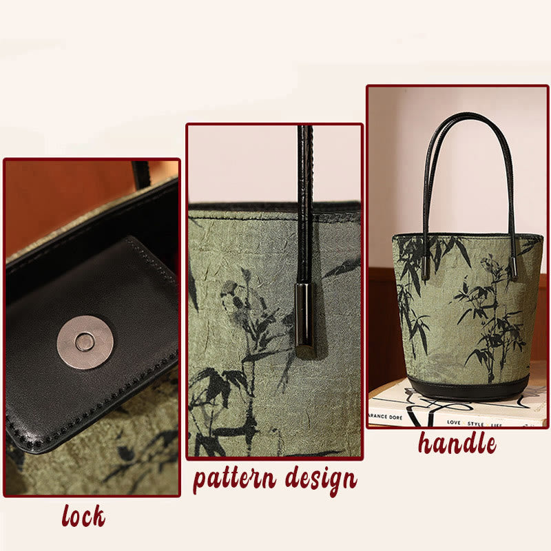 Grüner Bambus Print Vintage Crossbody Tasche - Spirituelles Accessoire