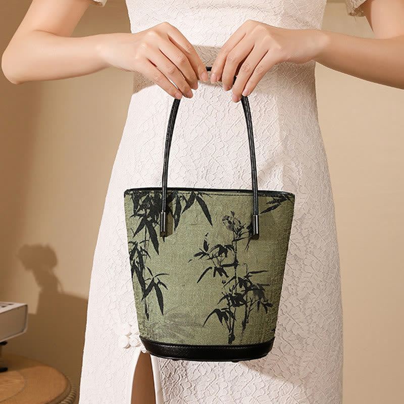 Grüner Bambus Print Vintage Crossbody Tasche - Spirituelles Accessoire