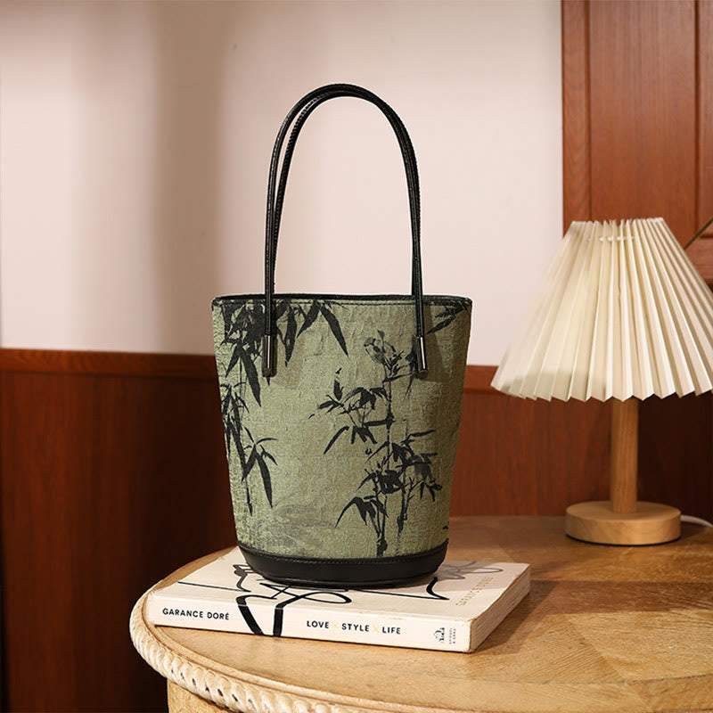 Grüner Bambus Print Vintage Crossbody Tasche - Spirituelles Accessoire