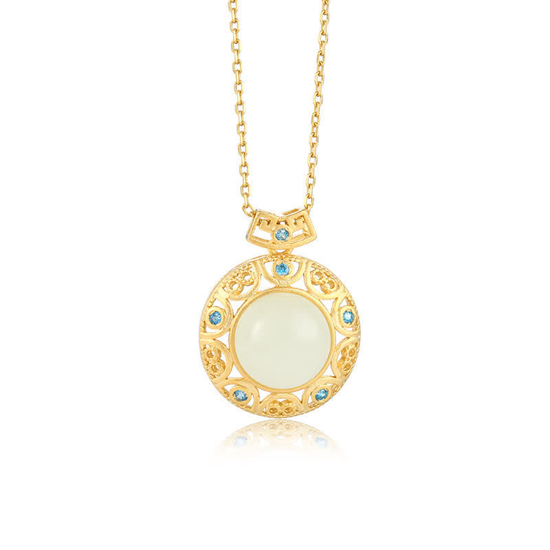 Halskette mit grünem Chalcedon und weißer Hetian-Jade