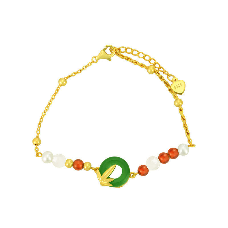 Grünes Chalcedon-Silberarmband mit Peace-Schnalle