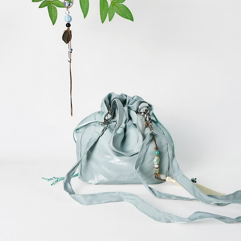 Tragetasche aus Segeltuch mit grüner Blumenstickerei, 20 x 20 cm