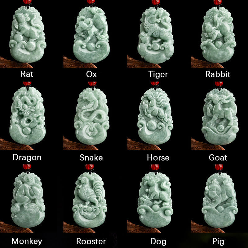 Grüne Jade 12 Chinesische Sternzeichen Glück | Wohlstand Halskette