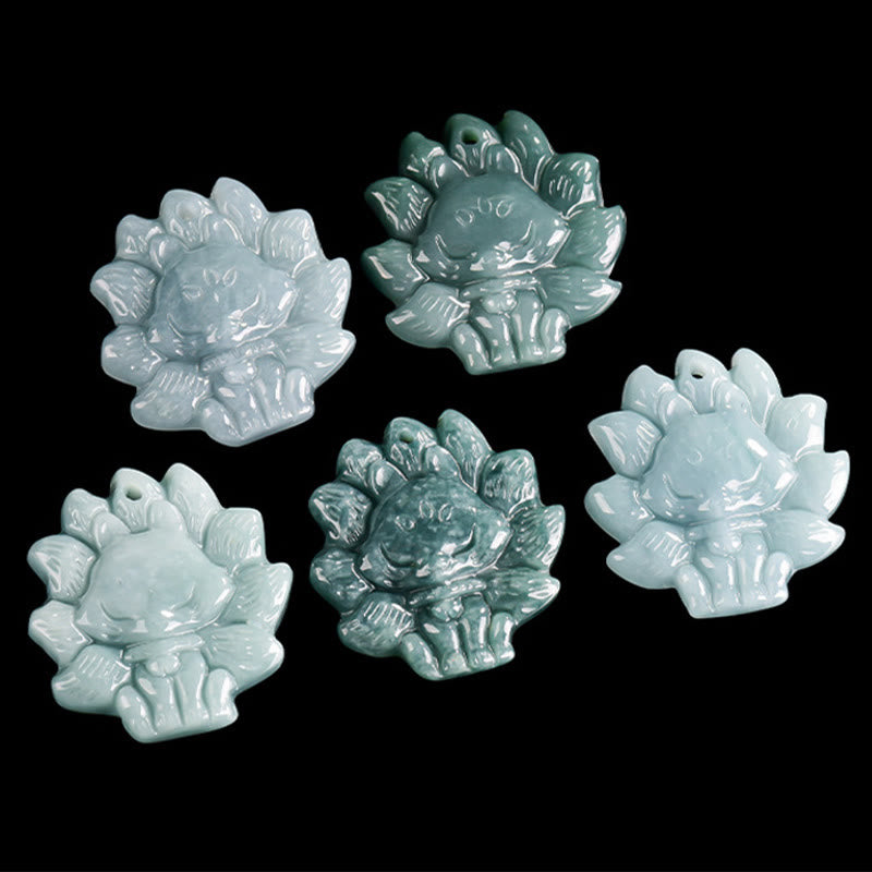 Grüne Jade-Halskette mit neunschwänzigem Fuchs – Wohlstandssymbol