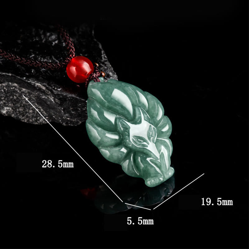 Grüner Jade Neunschwänziger Fuchs Glücksbringer Halskette Anhänger