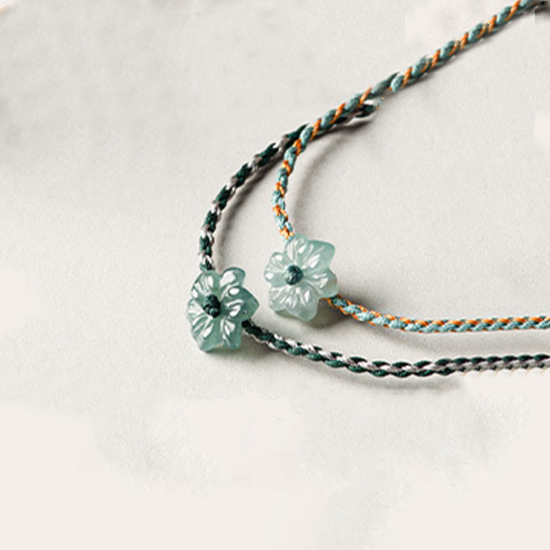 Grünes Jade-Orchideen-Wohlstandsarmband mit geflochtener Schnur