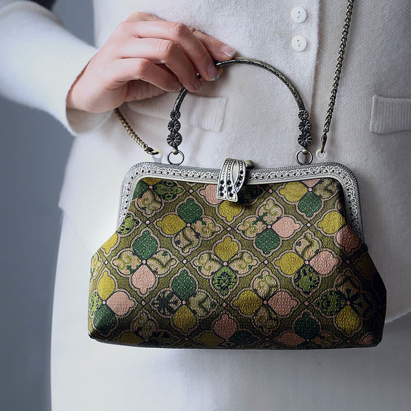 Grüne Blätter Umhängetasche mit Metallkette | Spirituelle Accessoires