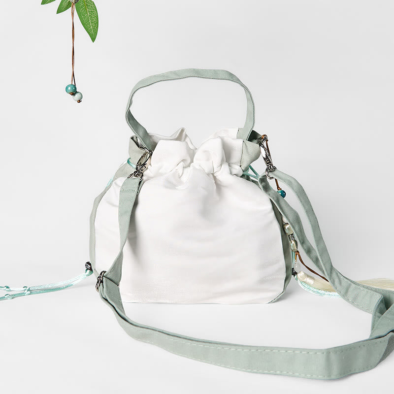 Grüne Einkaufstasche aus Segeltuch mit Birnenblüten, 20 cm, Zubehör