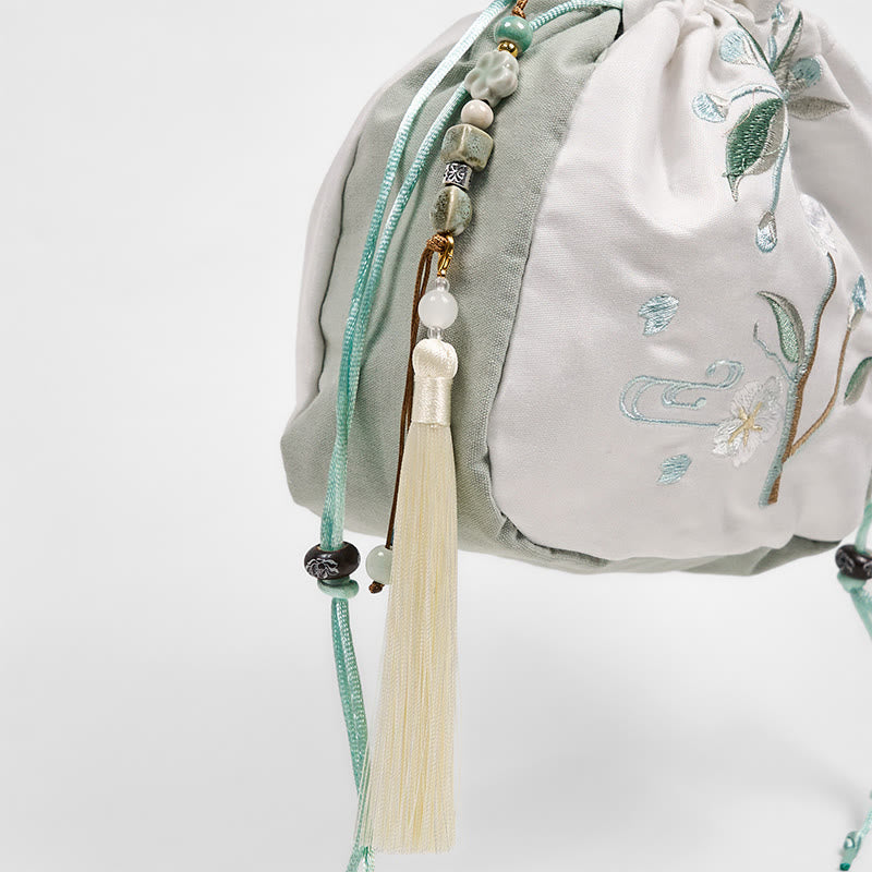 Grüne Einkaufstasche aus Segeltuch mit Birnenblüten, 20 cm, Zubehör