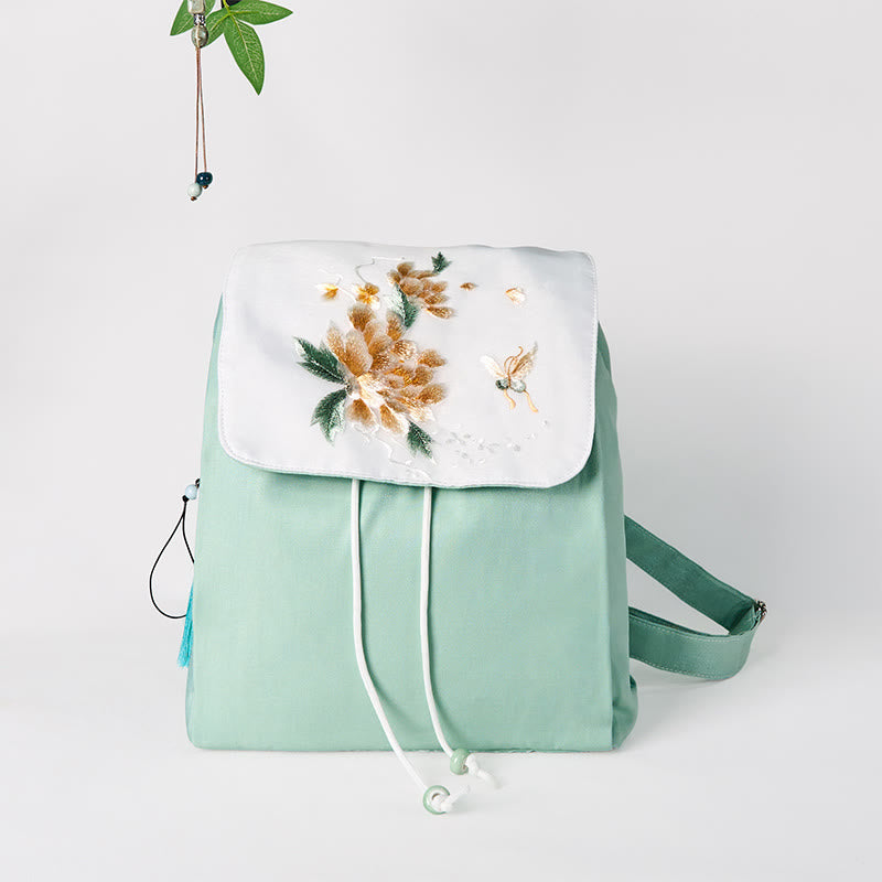 Grüner Pfingstrosen-Blumen-Canvas-Rucksack | Achtsame Kleidung