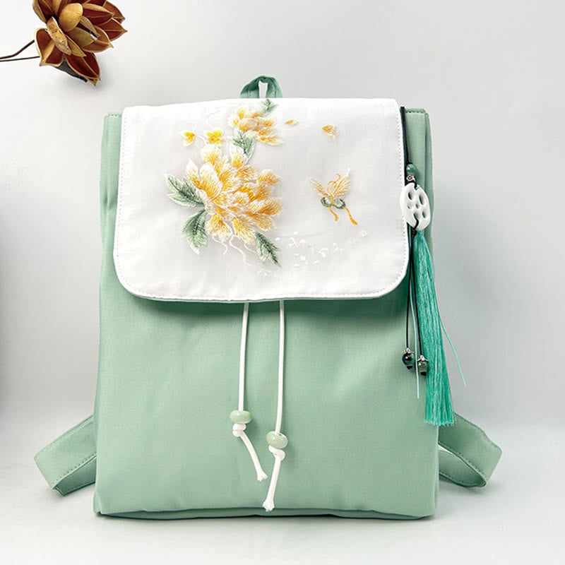Grüner Pfingstrosen-Blumen-Canvas-Rucksack | Achtsame Kleidung