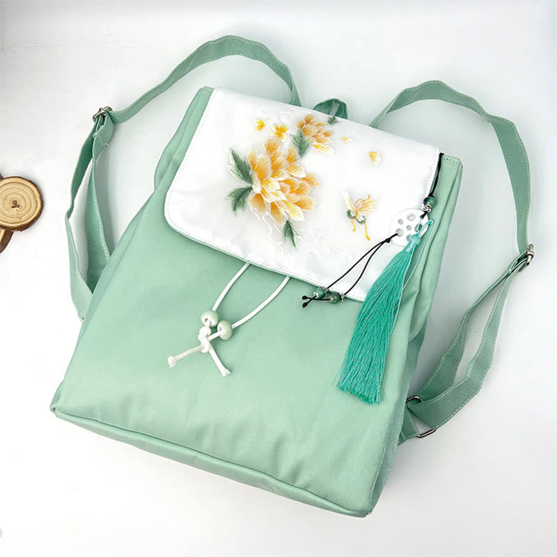 Grüner Pfingstrosen-Blumen-Canvas-Rucksack | Achtsame Kleidung