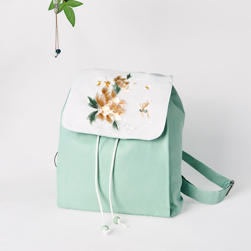 Grüner Pfingstrosen-Blumen-Canvas-Rucksack | Achtsame Kleidung