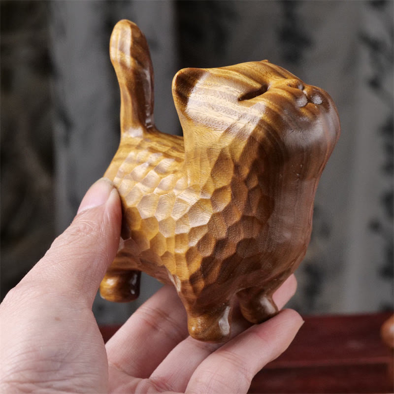 Grüne Sandelholzkatze, 9,5 cm, Zen-Dekor für Schutz und Ruhe